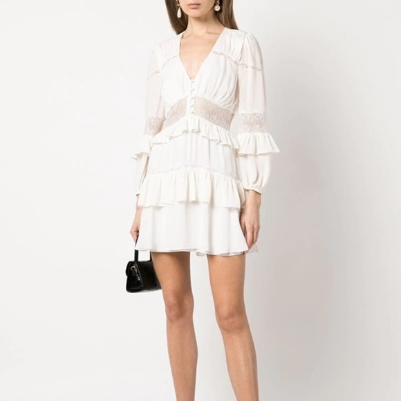 cinq a sept Dresses & Skirts - CINQ A SEPT Sanya Ruffled Silk & Lace ivory Dress 2 NWOT